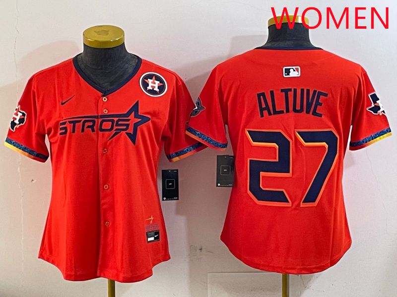 Women Houston Astros #27 Altuve Orange Fourth generation Joint Name Nike 2025 MLB Jersey style 6->women mlb jersey->Women Jersey